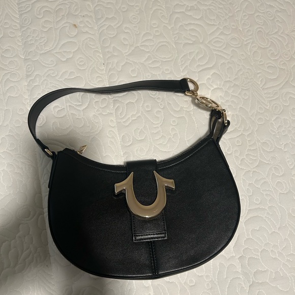 True Religion Black Shoulder Bag with Gold Accents like new - Picture 1 of 6